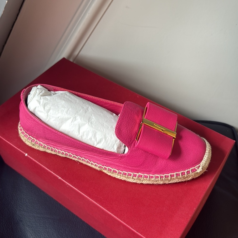 Ferragamo hot pink espadrilles 7 SANNIO 1CM BUBBLE GUM CALF
